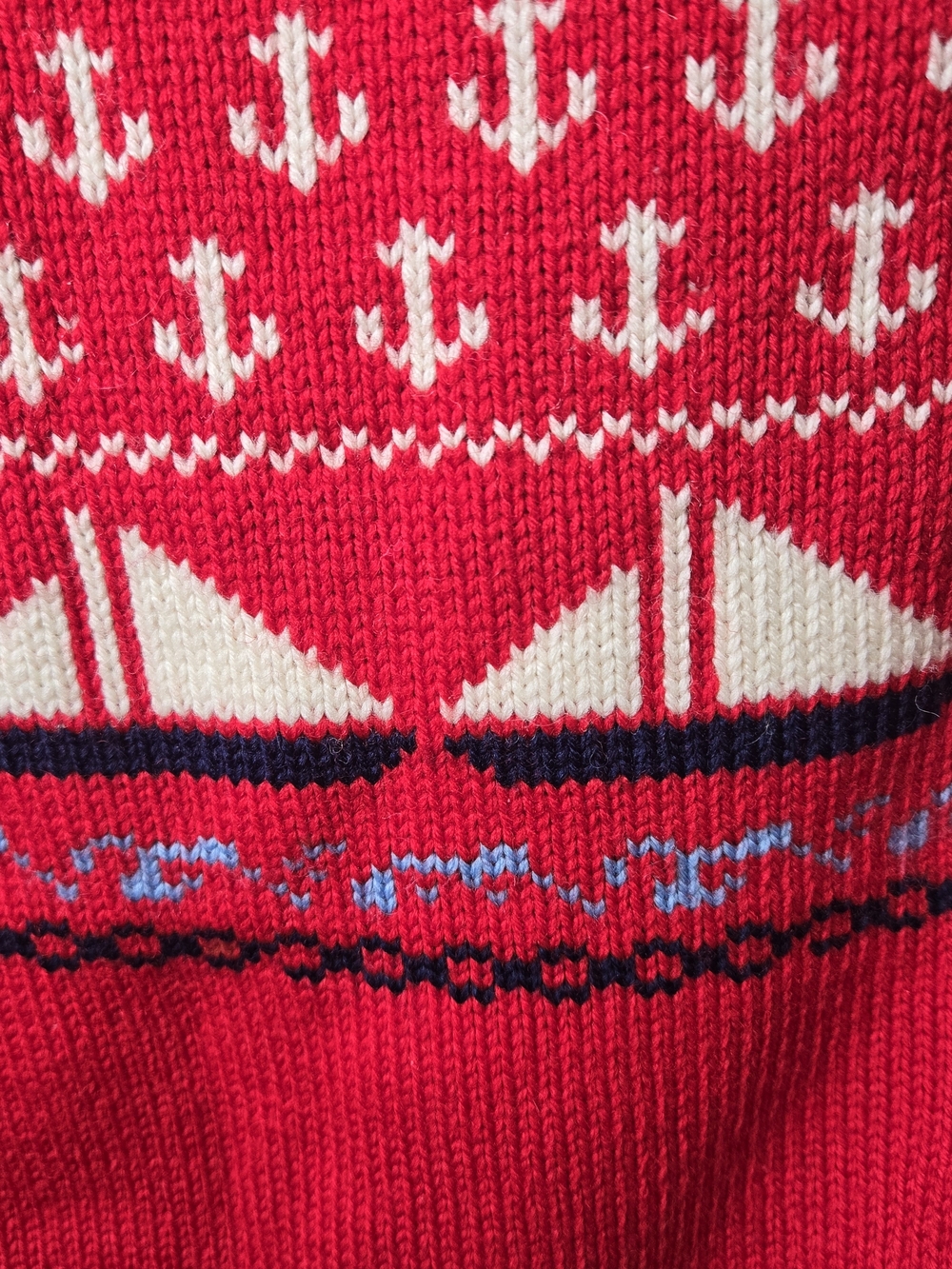Men's 100% Wool Red Nautical Crewneck Sweater - Picture 3 of 11